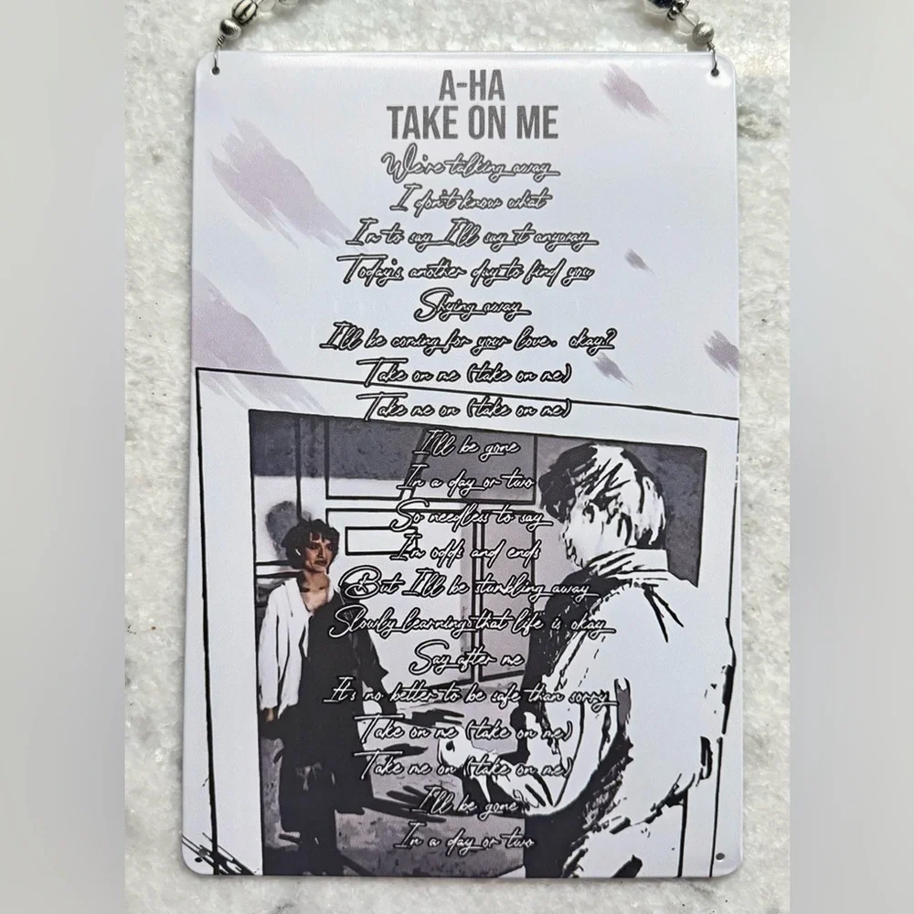 New A-ha Band Take On Me 80s Inspired Metal Wall Sign w/ Beaded Hanger 8” x 12”